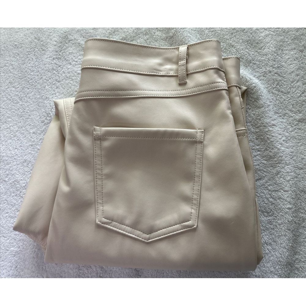 Women Haute Monde Faux Leather Pants Cream Color‎ Size Large (32x27)